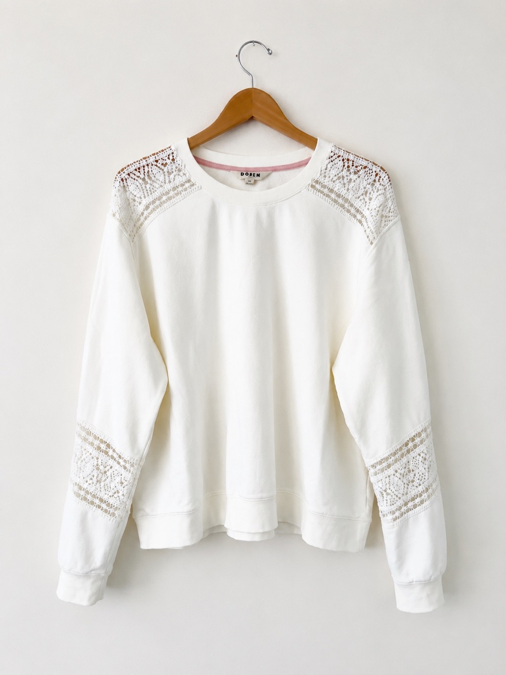 NWOT Boden Ivory White Crew Neck Lace Insert Sweatshirt Size XL